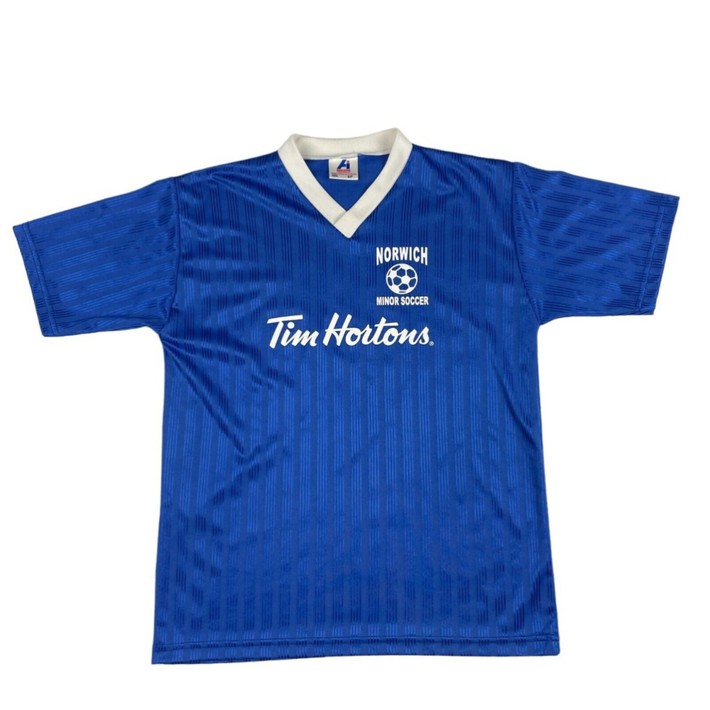 Tim Hortons Norwich Minor Soccer Club #9 Jersey Men's Small Blue Athletics
